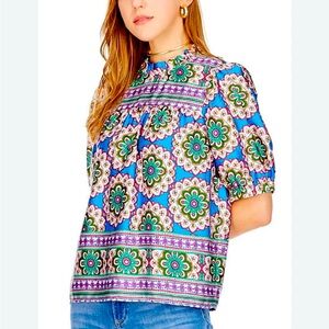 Joy Joy Blue and Green Floral Blouse